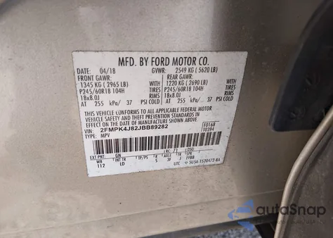2018 Ford Edge Sel z USA, uszkodzony, nr VIN 2FMPK4J82JBB89282
